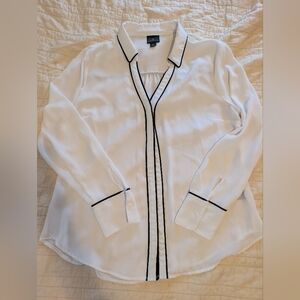 White Blouse with Black Piped Trim